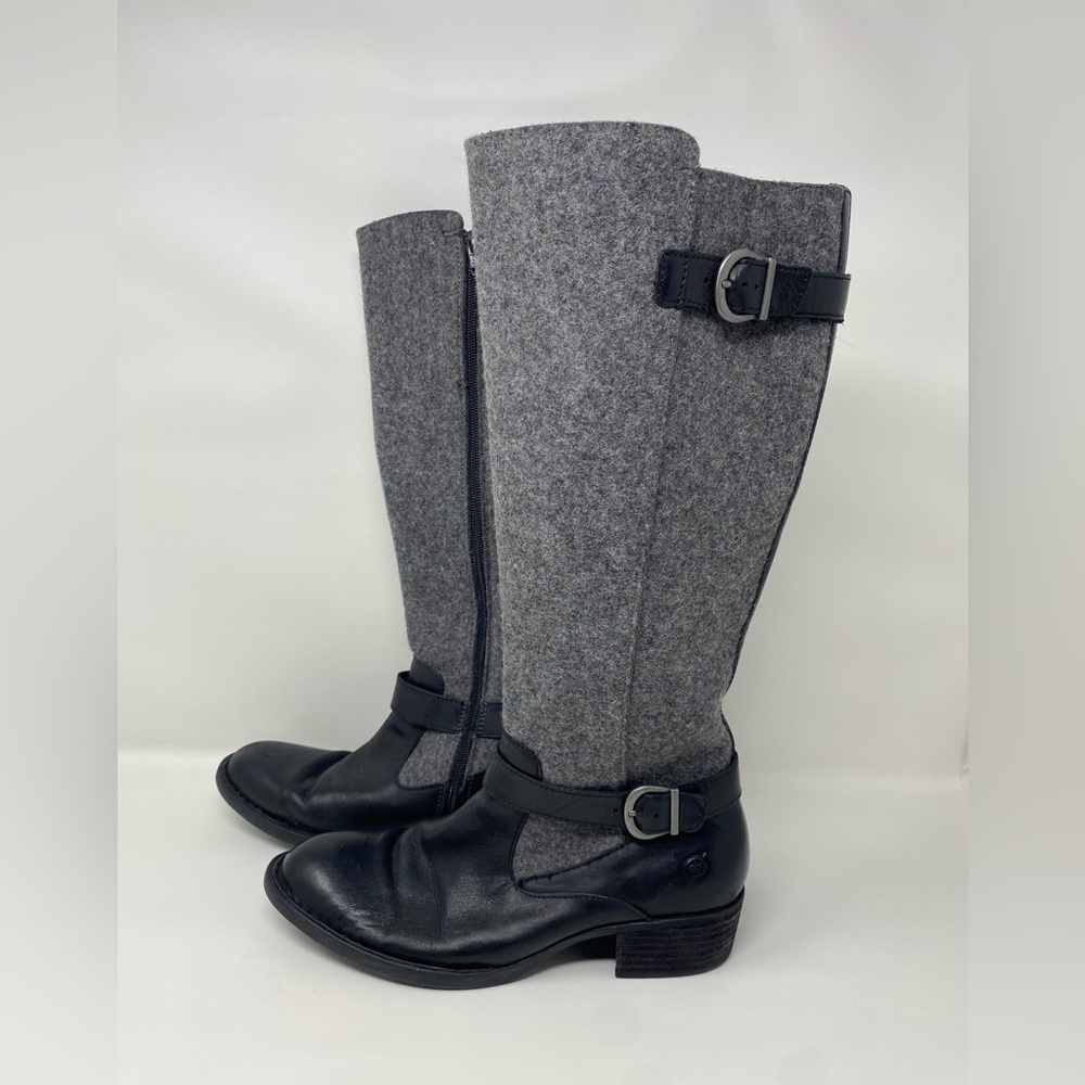 BORN Oswego Leather and Wool Riding Boots